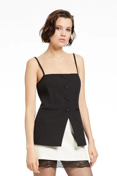 Toccin Roxy Square Neck Button-front Cutaway Vest In Black