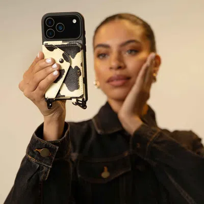 Bandolier Remi Magnet Wallet Crossbody Phone Case Pouch Set - Spotted Hide/pewter