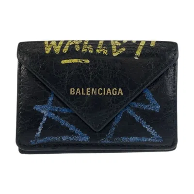 Pre-owned Balenciaga Black Leather Wallet (tri-fold) ()