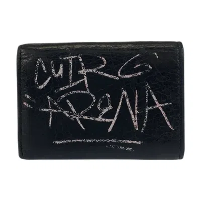 Pre-owned Balenciaga Black Leather Wallet (tri-fold) ()