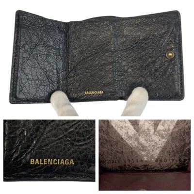 Pre-owned Balenciaga Black Leather Wallet (tri-fold) ()