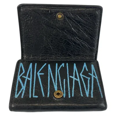 Pre-owned Balenciaga Black Leather Wallet (tri-fold) ()