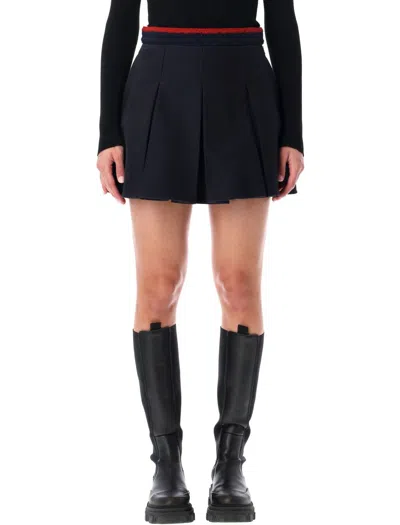 Moncler Pleated Cotton Stretch Gabardine Miniskirt In Blue