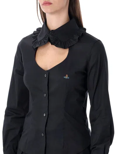 Vivienne Westwood Tailored Long Sleeve Shirt With Ruffled Collar In Black