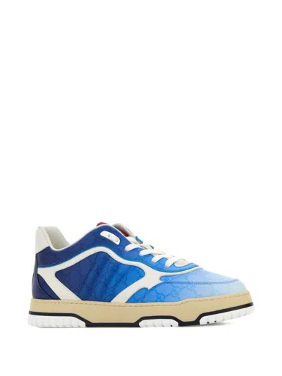 Gucci Men Re-web Leather Sneakers In Blue