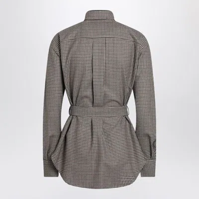 Brunello Cucinelli Check-pattern Shirt With Belt And Shiny Collar Detail Women In Brown