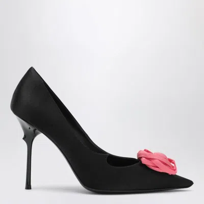 Roger Vivier Satin Pumps With Rose In Multi