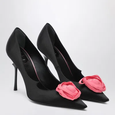 Roger Vivier Satin Pumps With Rose In Multi