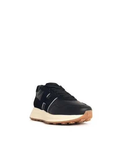 Hogan Streamlined Black Sneakers With Suede Texture In Multi