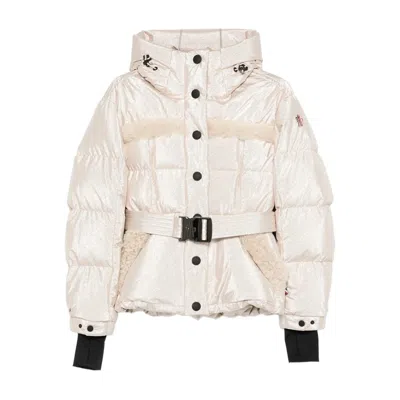 Moncler Metallic Shearling-trimmed Jacket In White
