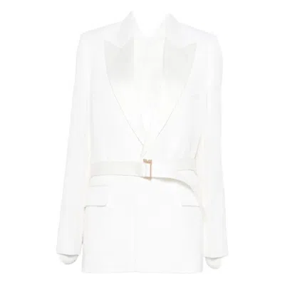 Victoria Beckham Belted Lapel Blazer In White