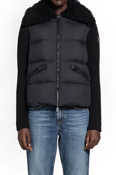 Moncler Down Jacket With Wool Inserts In Black