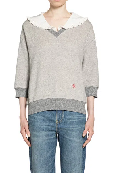 Chloé Silk Ruffled Collar Sweatshirt In Gray