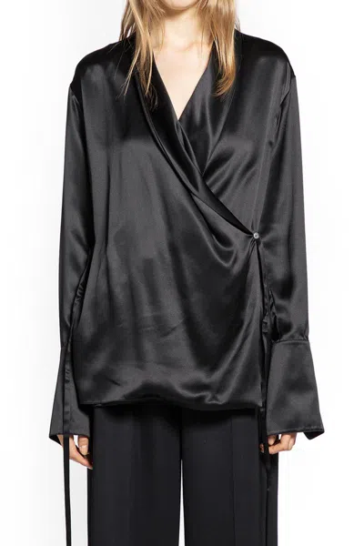 The Row Eivie Silk Long-sleeve Wrap Blouse In Black