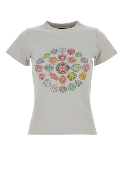Balenciaga Women Light Grey Cotton T-shirt In White