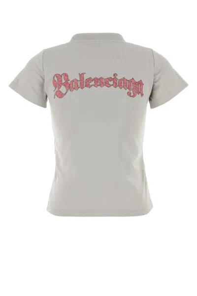 Balenciaga Women Light Grey Cotton T-shirt In White