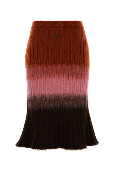 Fendi Gradient Mohair And Wool High-waisted Midi Skirt Clothing In Multi