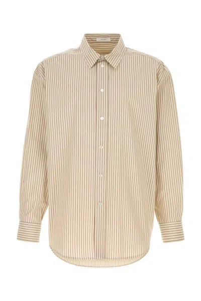 The Row Striped Long Sleeve Granada Poplin Shirt In Neutral