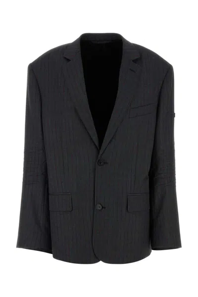 Balenciaga Wool Blazer With Embroidery And Pockets In Gray