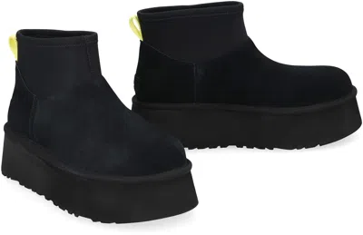 Ugg Black Classic Mini Dipper Ankle Boots With Fabric Insert In Suede Woman In Black