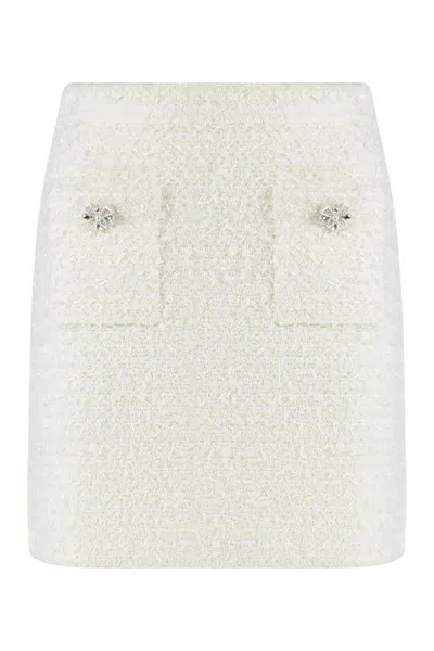 Self-portrait Midi Skirt With Decorative Buttons And Pockets In White
