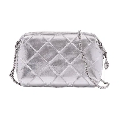 Tory Burch Fleming Soft Metallic Crossbody Bag In Silver