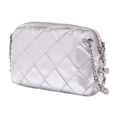 Tory Burch Fleming Soft Metallic Crossbody Bag In Silver