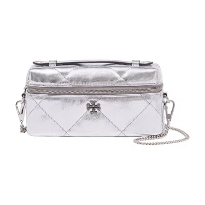Tory Burch Kira Diamond Quilt East West Crossbody In Silver