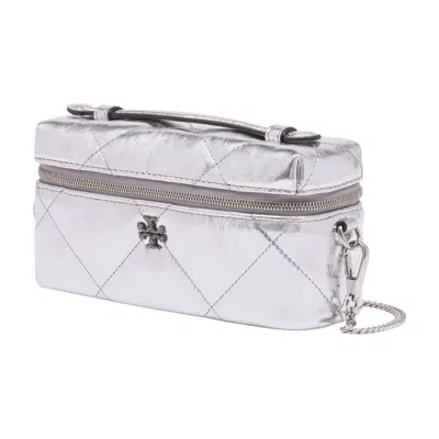 Tory Burch Kira Diamond Quilt East West Crossbody In Silver