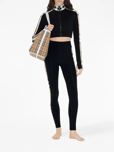 Burberry Check Motif Cropped Sweatshirt In Black