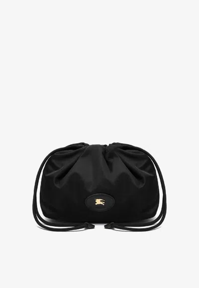 Burberry Reversible Pouch In Black Nylon With Check Pattern In Black