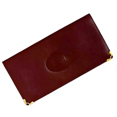 Pre-owned Cartier Bordeaux Leather Long Wallet (bi-fold) () In Burgundy