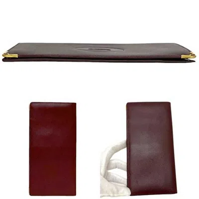 Pre-owned Cartier Bordeaux Leather Long Wallet (bi-fold) () In Burgundy