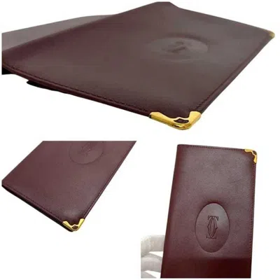 Pre-owned Cartier Bordeaux Leather Long Wallet (bi-fold) () In Burgundy