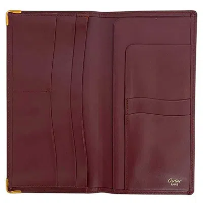 Pre-owned Cartier Bordeaux Leather Long Wallet (bi-fold) () In Burgundy