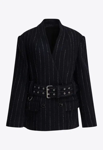 Isabel Marant Fyma Pinstripe Belted Blazer In Black