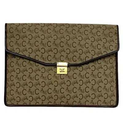 Pre-owned Celine Beige Brown Canvas Leather Clutch Bag () In Multi