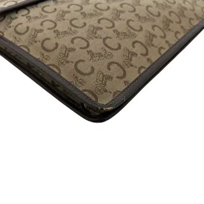 Pre-owned Celine Beige Brown Canvas Leather Clutch Bag () In Multi