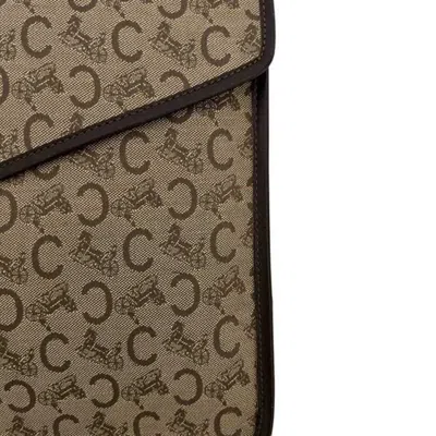 Pre-owned Celine Beige Brown Canvas Leather Clutch Bag () In Multi