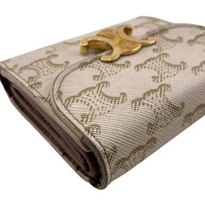 Pre-owned Celine Beige White Pvc Leather Wallet (tri-fold) () In Multi