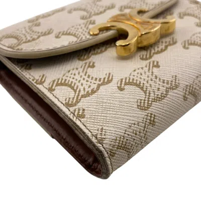 Pre-owned Celine Beige White Pvc Leather Wallet (tri-fold) () In Multi