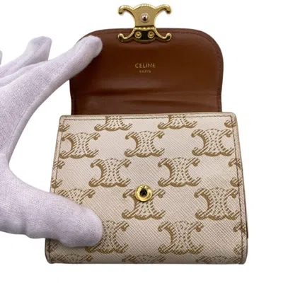 Pre-owned Celine Beige White Pvc Leather Wallet (tri-fold) () In Multi