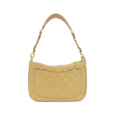 Pre-owned Chanel Beige Grained Calfskin Shoulder Bag () In Sand