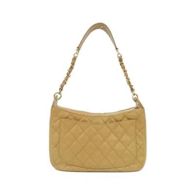 Pre-owned Chanel Beige Grained Calfskin Shoulder Bag () In Sand