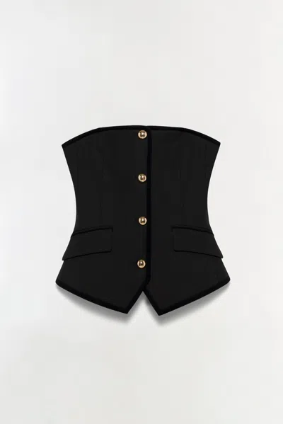 Simkhai Cambrie Velvet Trimmed Bustier Top In Black