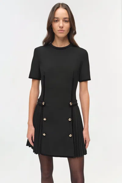 Simkhai Doria Short-sleeve Velvet-trim Mini Dress In Black