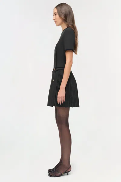 Simkhai Doria Short-sleeve Velvet-trim Mini Dress In Black