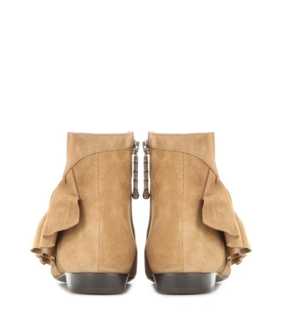 Shop Jw Anderson Ruffle Suede Ankle Boots In Beige