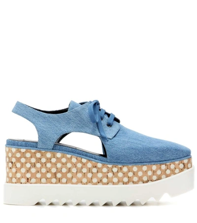 Shop Stella Mccartney Elyse Cut-out Denim Platform Derby Shoes In Ziec