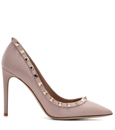 Shop Valentino Garavani Rockstud Leather Pumps In Neutrals